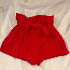 Forever 21 Red High-Waist Paperbag Tie Shorts